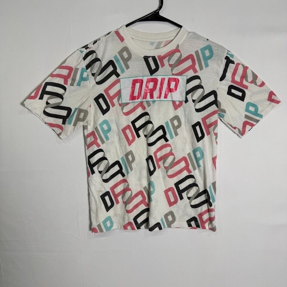 Hustle Drip All Over Print T-Shirt White Multicolor Boys Large 14/16 Bailey App‎